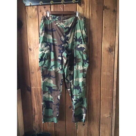 GI Camo Pants Size 35-39 Adjustable Drawstring Cuffs 6 Pockets Button - Picture 1 of 9